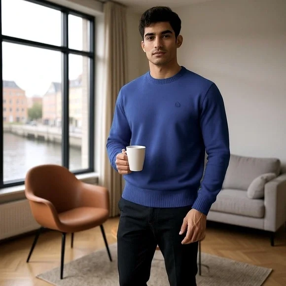 NEW Chaps Men's Classic Fit Crew Neck 100% Cotton Sweater Royal Size: Large - Picture 8 of 8